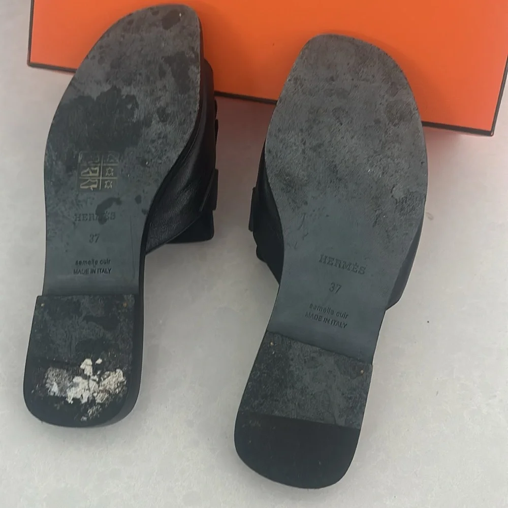 Authentic Hermes Black Sandals with Silver Accent - Picture 4 of 5